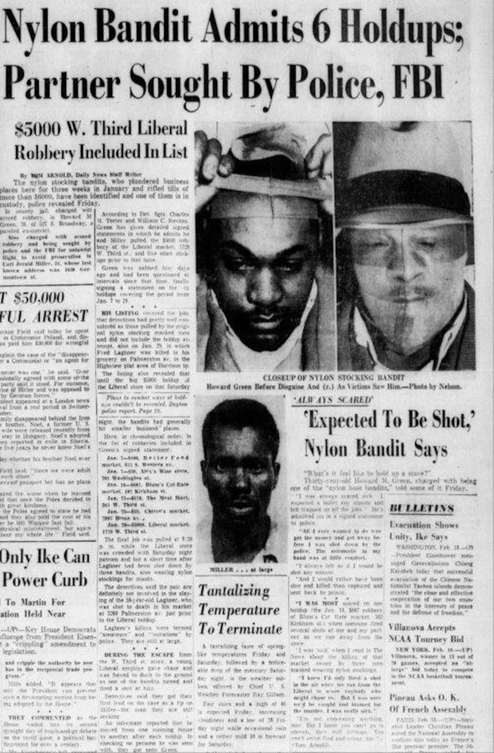 Dayton Daily News front page of Feb. 18, 1955.