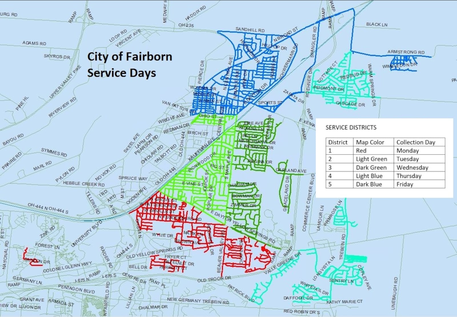 Rumpke will be the new trash provider in Fairborn in 2021. The map shows which day Rumpke will pick up trash in what part of Fairborn.