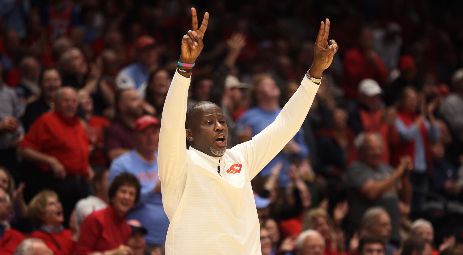 Dayton's Anthony Grant coaches during a game against New Mexico State on Wednesday, Nov. 20, 2024, at UD Arena. David Jablonski/Staff