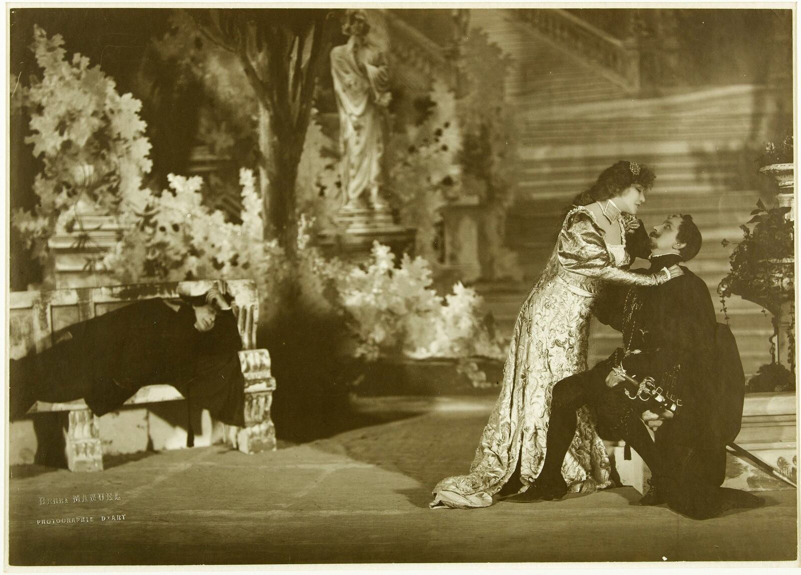 “Sarah Bernhardt as La Thisbe.” Also featured in the exhibit is a film clip of Bernhardt as Hamlet and one of the famous actresses costumes.