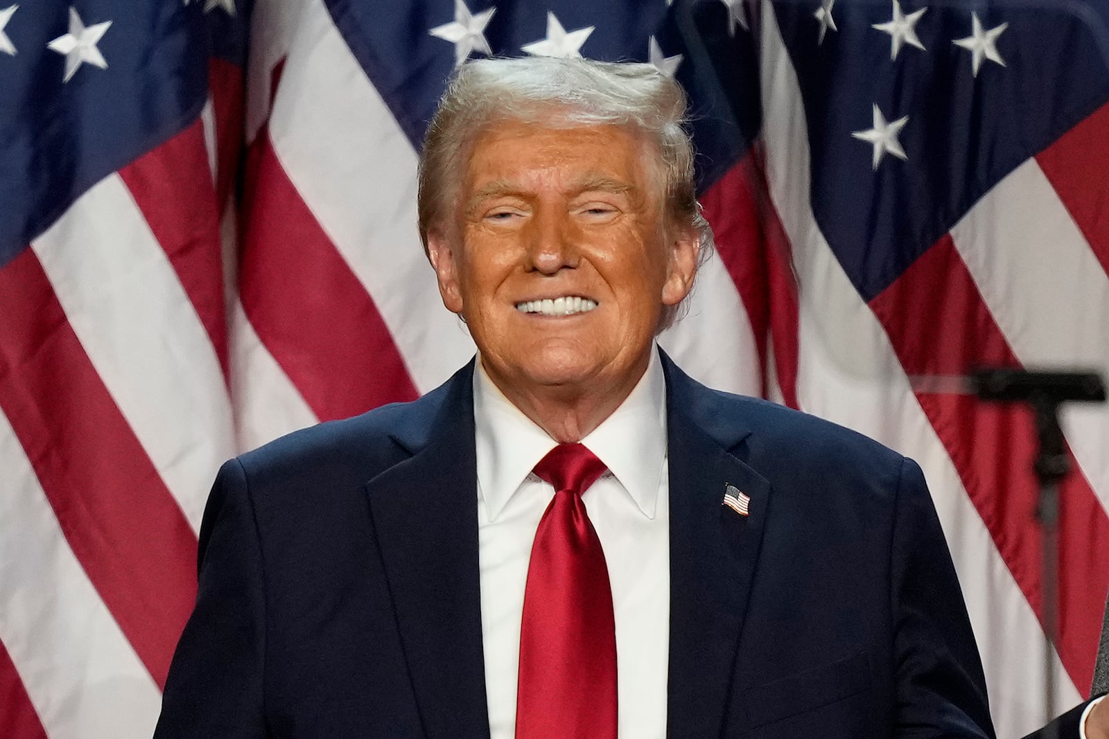 FILE - Republican presidential nominee former President Donald Trump is pictured at an election night watch party, Wednesday, Nov. 6, 2024, in West Palm Beach, Fla. (AP Photo/Alex Brandon, File)