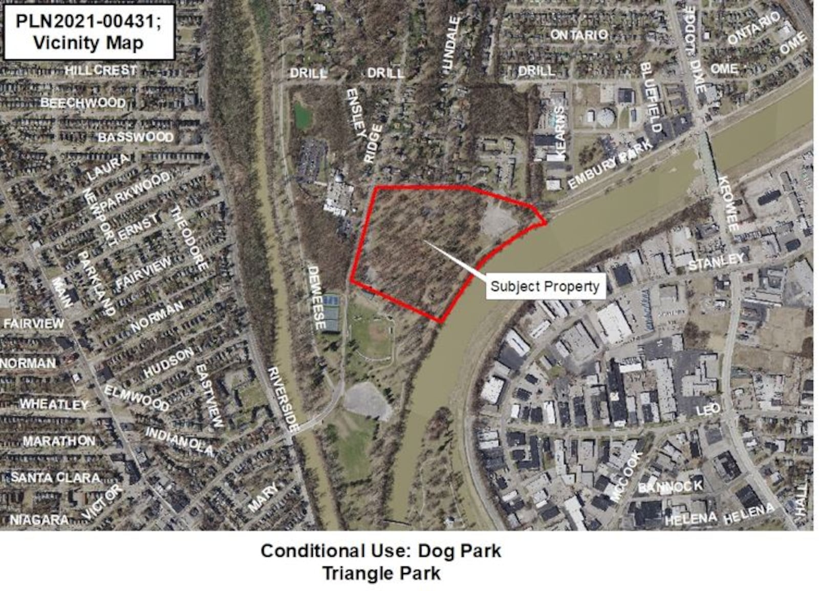 The city proposes moving Deeds Point Dog Park to this site at Triangle Park. CONTRIBUTED