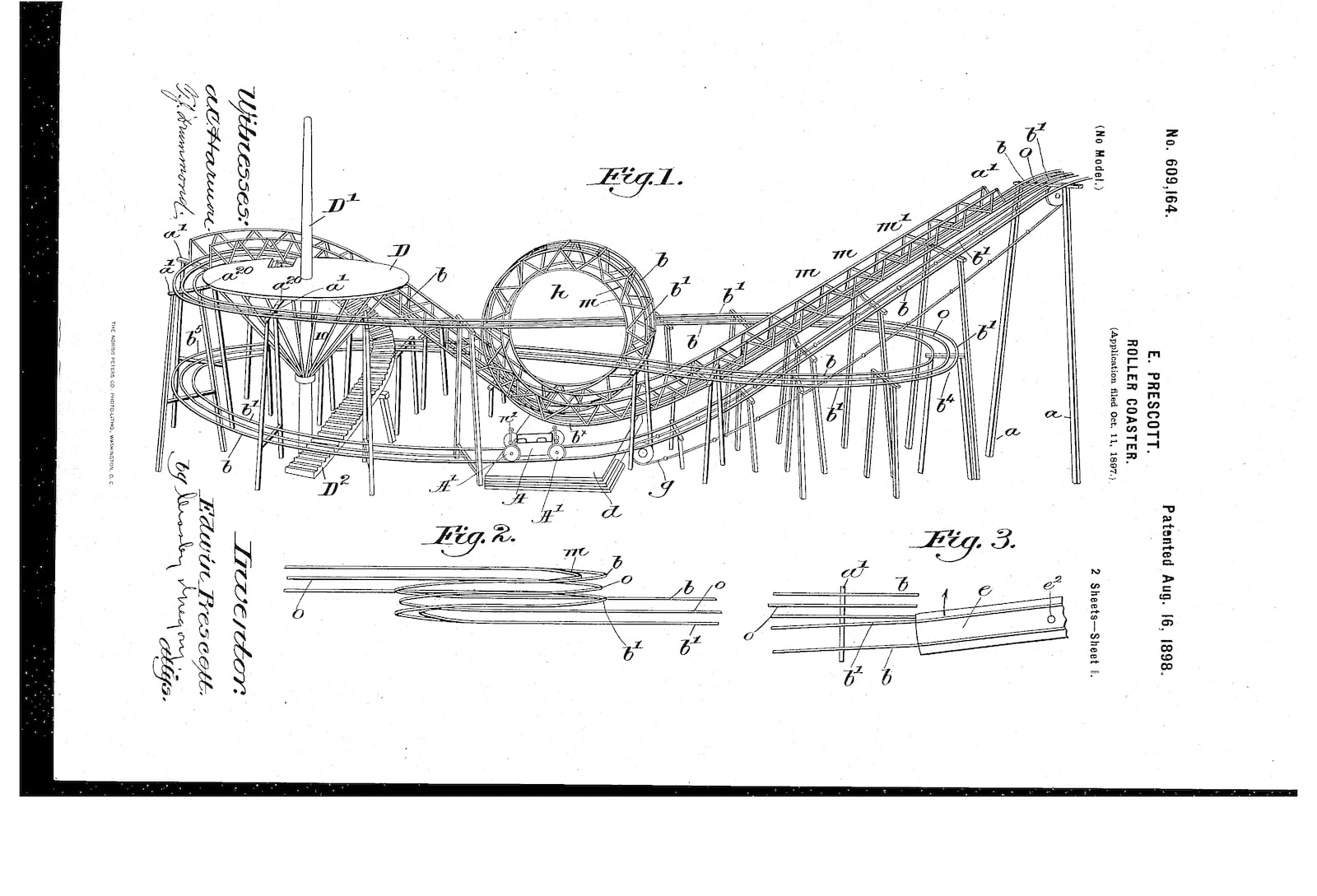 Expired patents for roller coaster designs created in the 19th century. Contributed