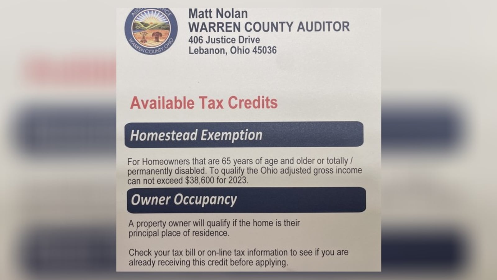 About 110,000 notices showing tentative property values were sent out Sept. 21, Warren County Auditor Matt Nolan said. NICK BLIZZARD/STAFF PHOTO