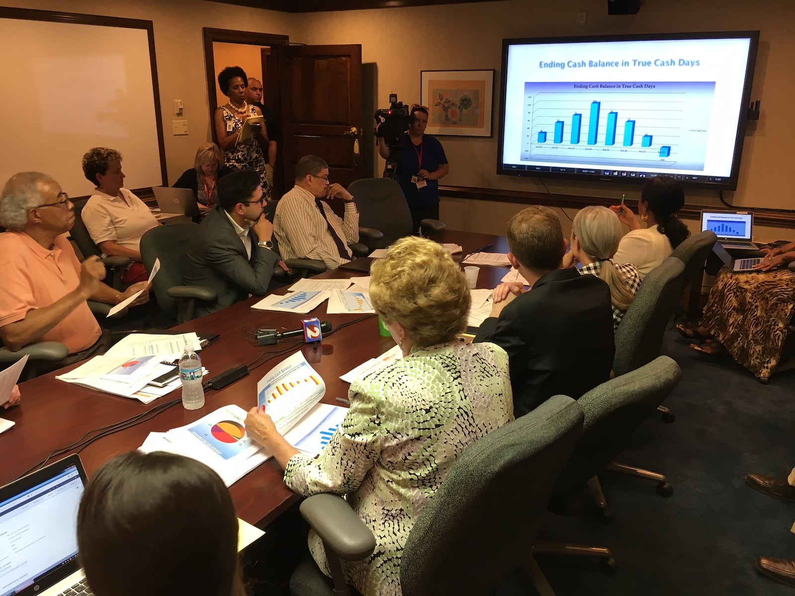 10) Dayton school board members and district employees listen to a financial report from Treasurer Hiwot Abraha (seated, front right) on Tuesday, May 29, 2018. A Dayton Daily News investigation revealed that local tax bills can vary as much as $3,000 a year for similar middle-class households, significantly impacting family finances. JEREMY P. KELLEY / STAFF