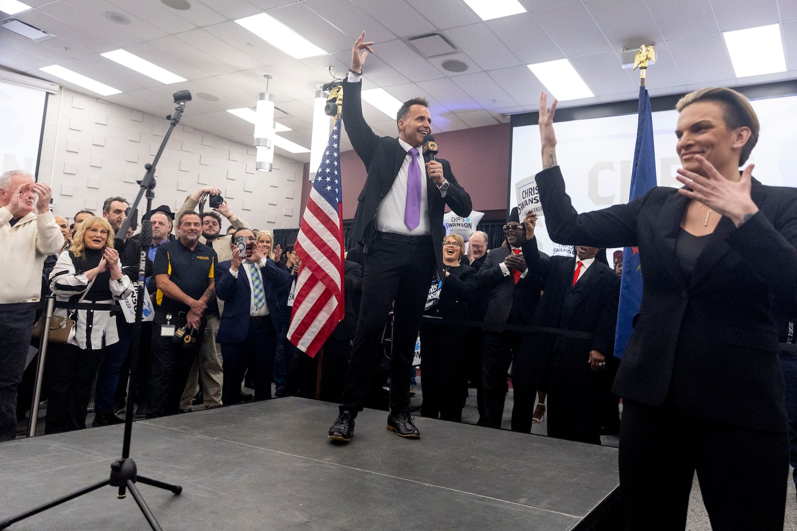 Genesee County Sheriff Chris Swanson announces his campaign to run for governor of Michigan in the 2026 election Thursday, Feb. 6, 2025, at Mott Community College in Flint, Mich. (Jake May/The Flint Journal via AP)