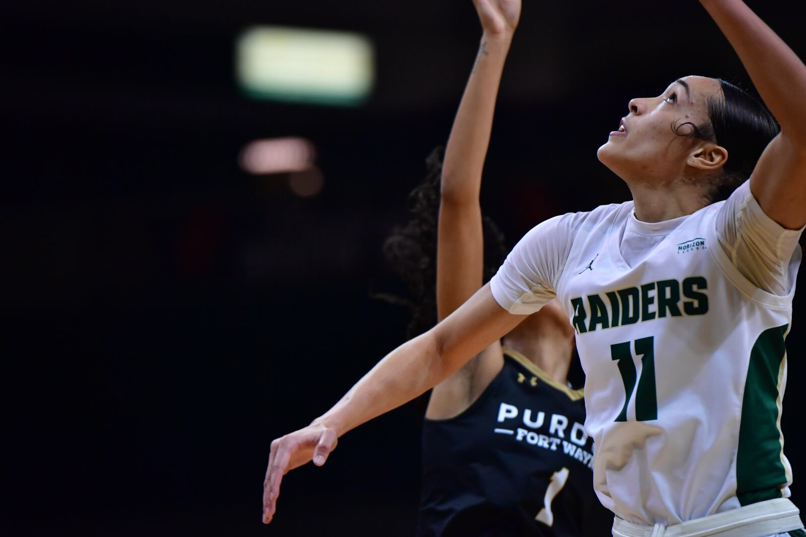 Wright State's Rachel Loobie eyes a rebound during a game this season vs. Purdue Fort Wayne. Wright State Athletics photo