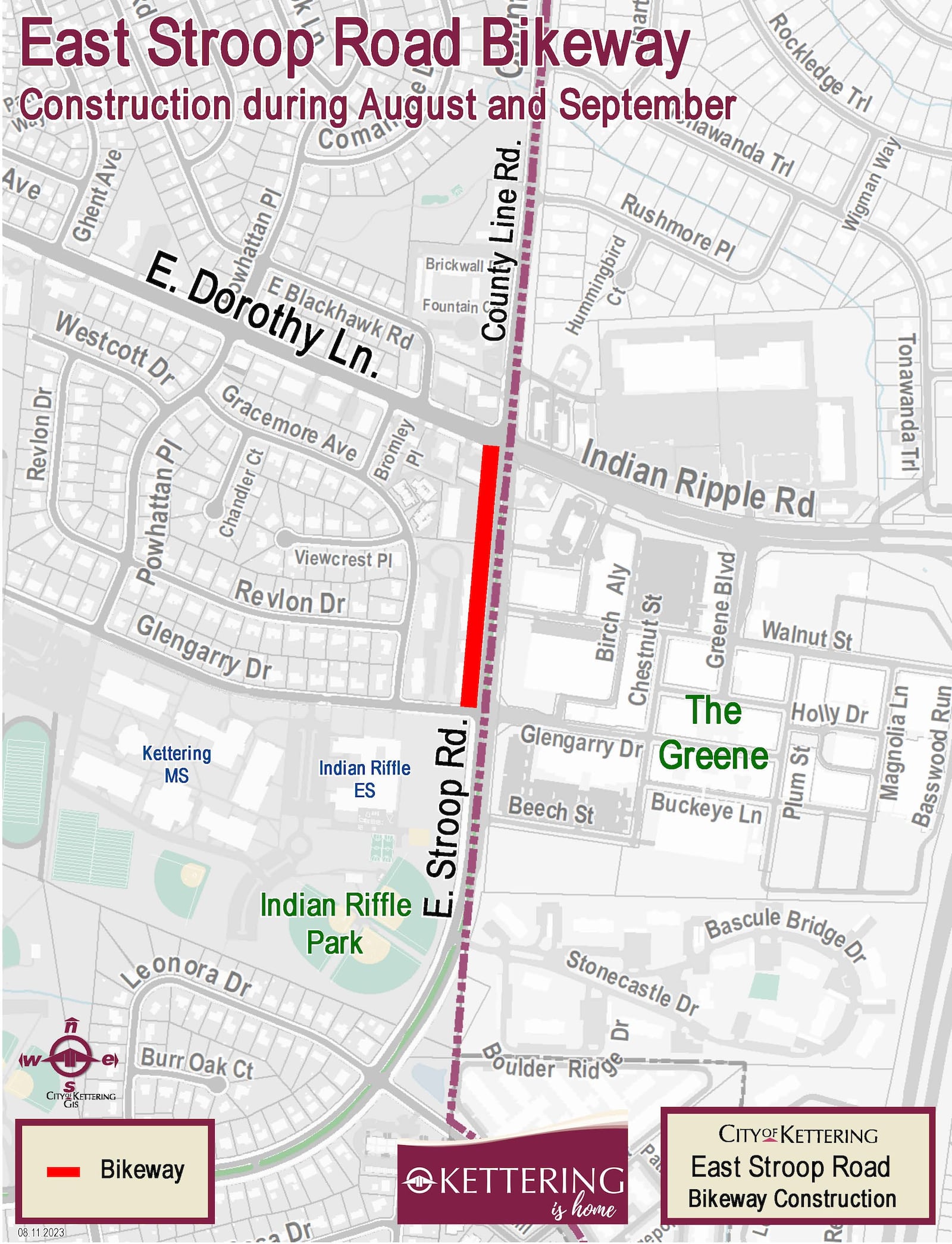 Construction for a new bike and pedestrian sidewalk along East Stroop Road between Dorothy Lane and Glengarry Drive near The Greene begins Monday and is expected to go until October.

Photo Credit: City of Kettering