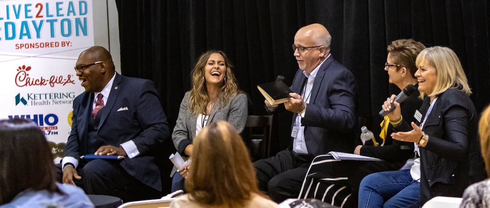 The 2019 Live2Lead: Dayton Local Leadership Panel (L-R)  Ronald Todd II, Leah Sparling, Curt Rowland, Cheryl Taylor, Cristy Kettering