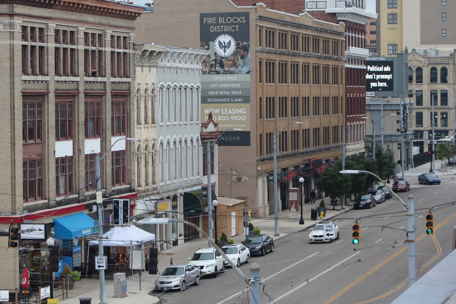 The Fire Blocks District along the 100 block of East Third Street in downtown Dayton. CORNELIUS FROLIK / STAFF