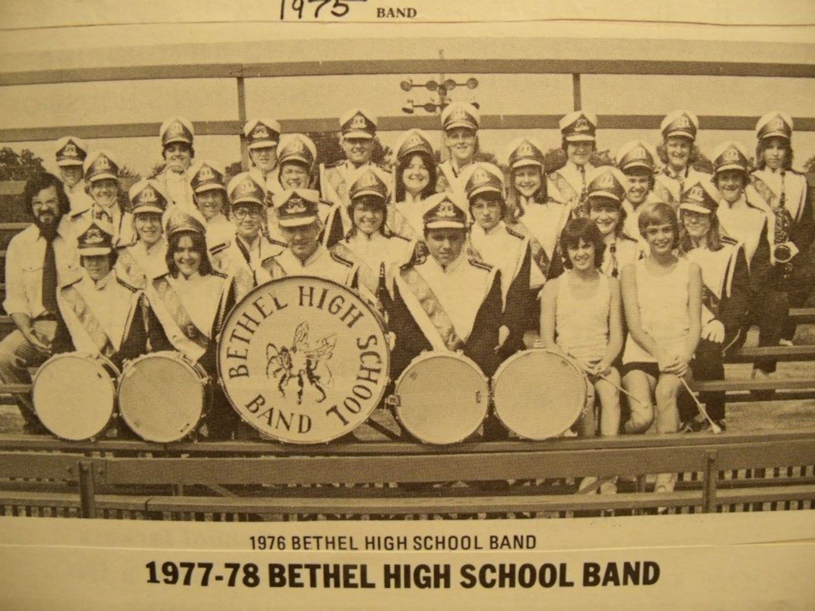 Mike Trego (second row left) with the Bethel High School Marching Band in 1976. He was the band director here after graduating from the University of Dayton in 1974.