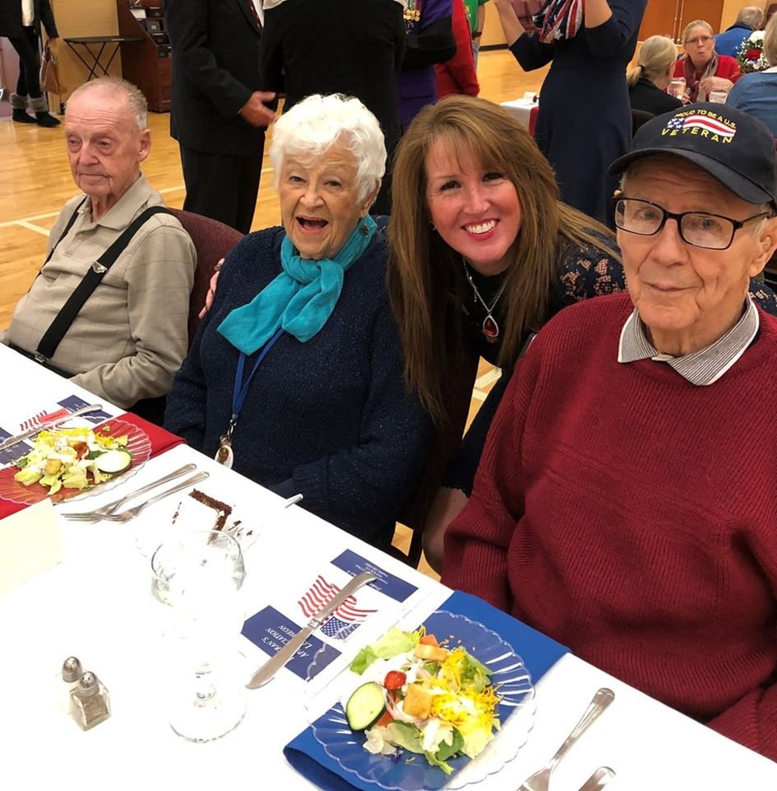 Shannon Burton, marketing administrator with Tapestry Senior Living, center, poses with several residents.  From left, Cordell Wells, Juanita Hoffman, Shannon Burton, and Robert Hoffman. CONTRIBUTED