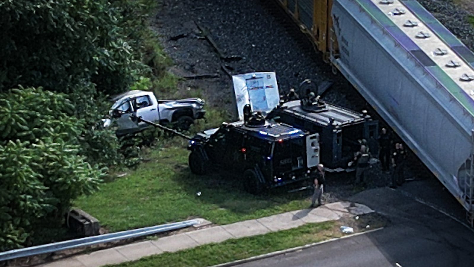 The Linden Avenue bridge was shut down in downtown Miamisburg and schools were temporarily locked down during police activity Friday afternoon, Aug. 16, 2024. JIM NOELKER/STAFF