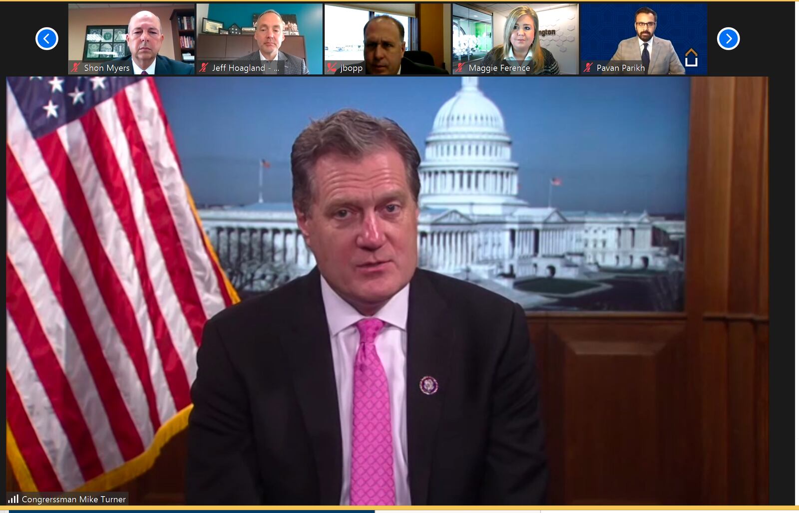 A screen shot of U.S. Rep. Mike Turner's virtual press conference March 3. Photo courtesy of the Ohio Bankers League