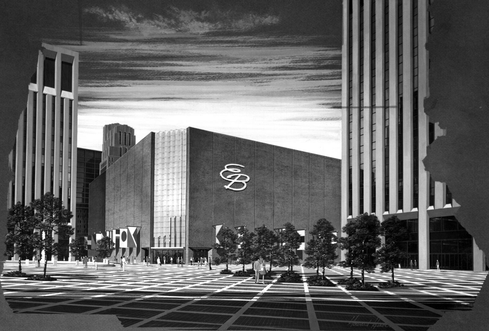 In 1975 Elder-Beerman unveiled an artists drawing of the proposed flagship store that would be constructed on Courthouse Square in downtown Dayton. "The store will be geared to contemporary people," a spokesman said at the time. DAYTON DAILY NEWS ARCHIVE