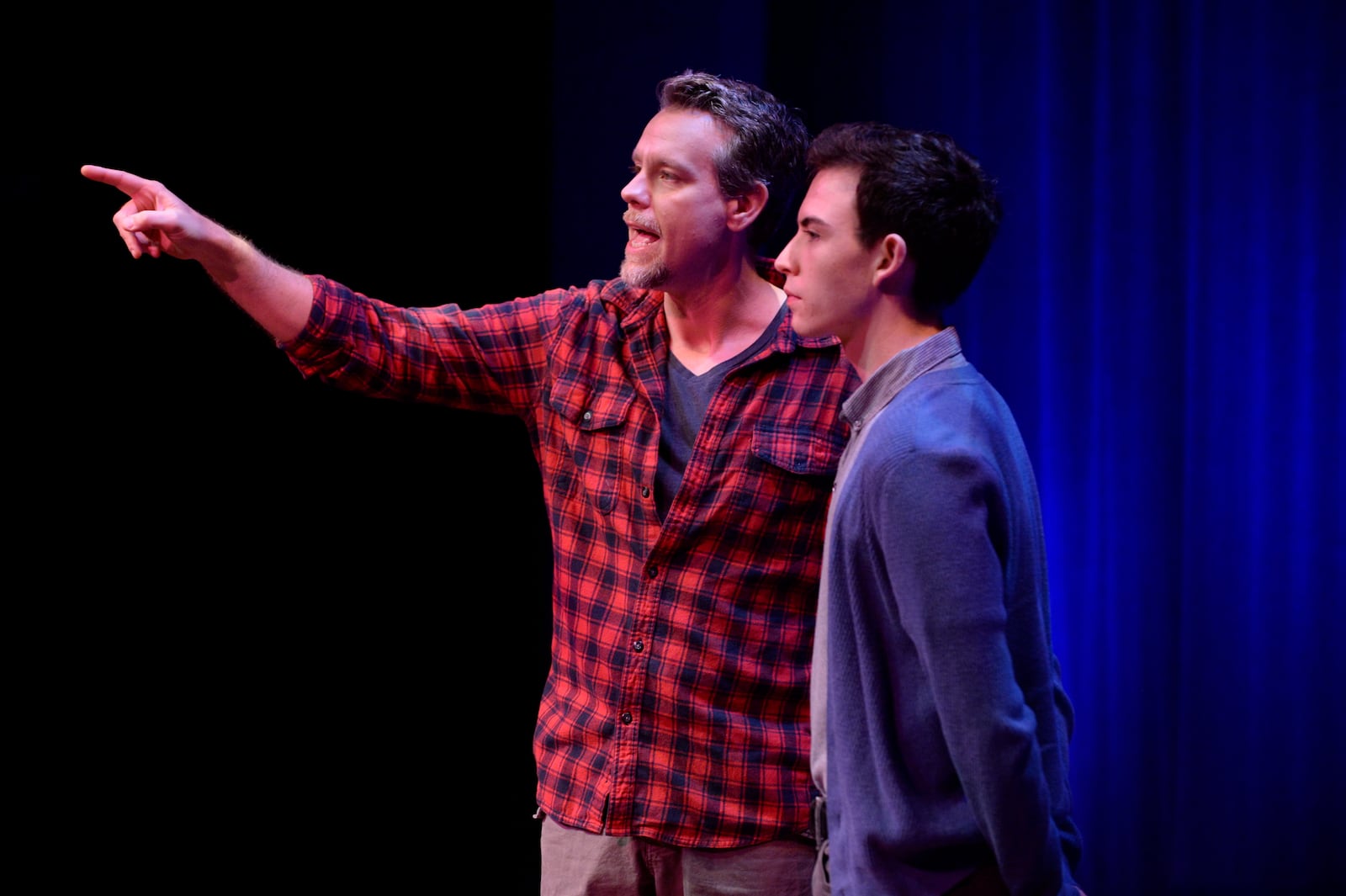 Adam Pascal, who is playing the leading role in “Pretty Woman: The Musical,” was a guest of the Musical Theatre Initiative at Wright State a few years ago. He’s pictured with student Nicholas Anthony. CONTRIBUTED