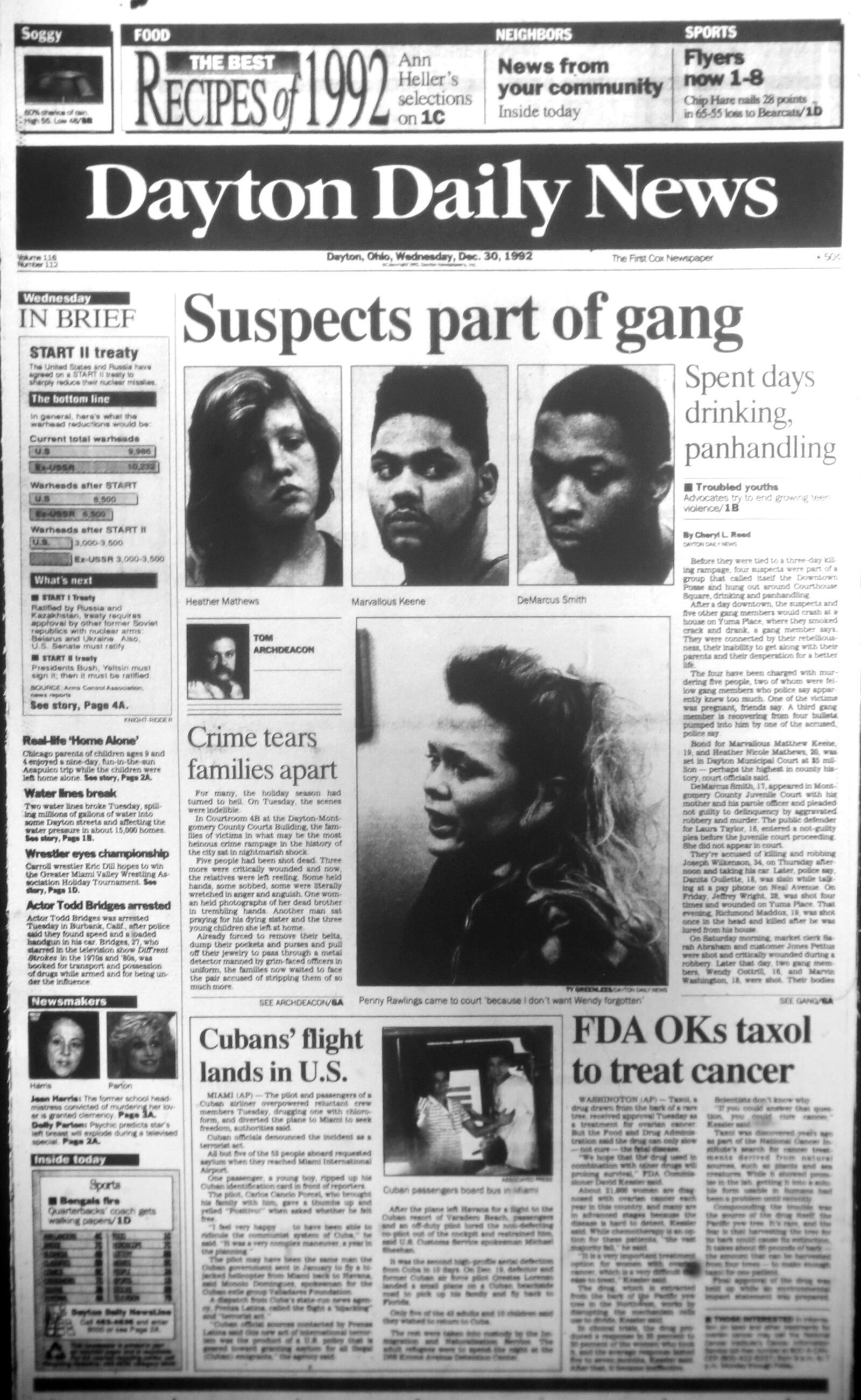 The front page of the Dec. 30, 1992 edition of the Dayton Daily News devoted coverage to the Christmas weekend spree killings that left six dead and two injured.