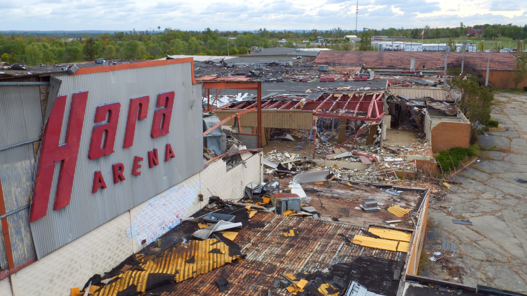 PHOTOS: What tornado-damaged Hara Arena looks like from above