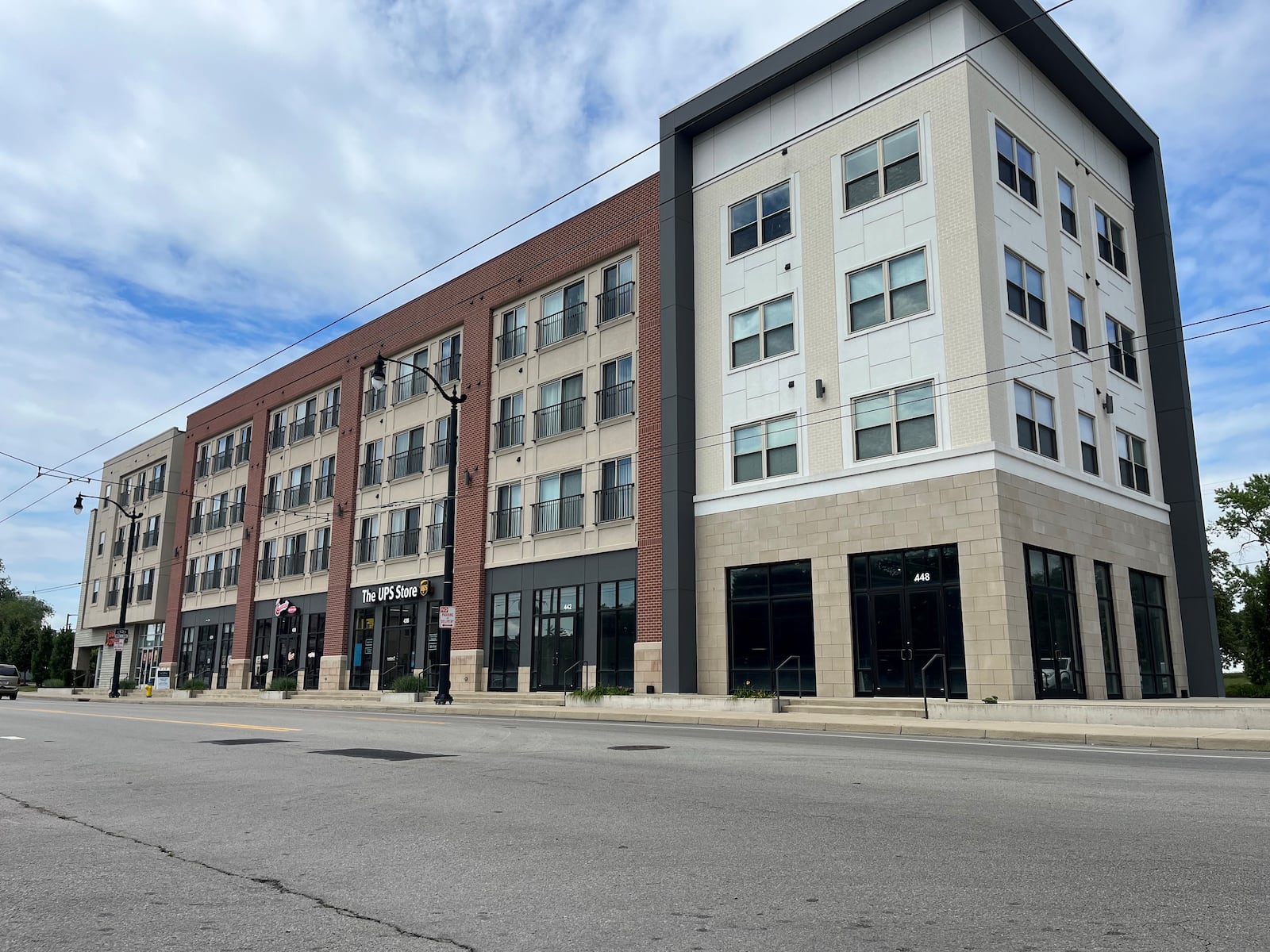 The Flats at South Park building on Warren Street near the University of Dayton and Miami Valley Hospital has 51 units. A second phase opened in late 2021, offering 43 units. A third phase of housing is proposed for just east of this property. The developer proposes flats, townhouses and single-family homes. CORNELIUS FROLIK / STAFF