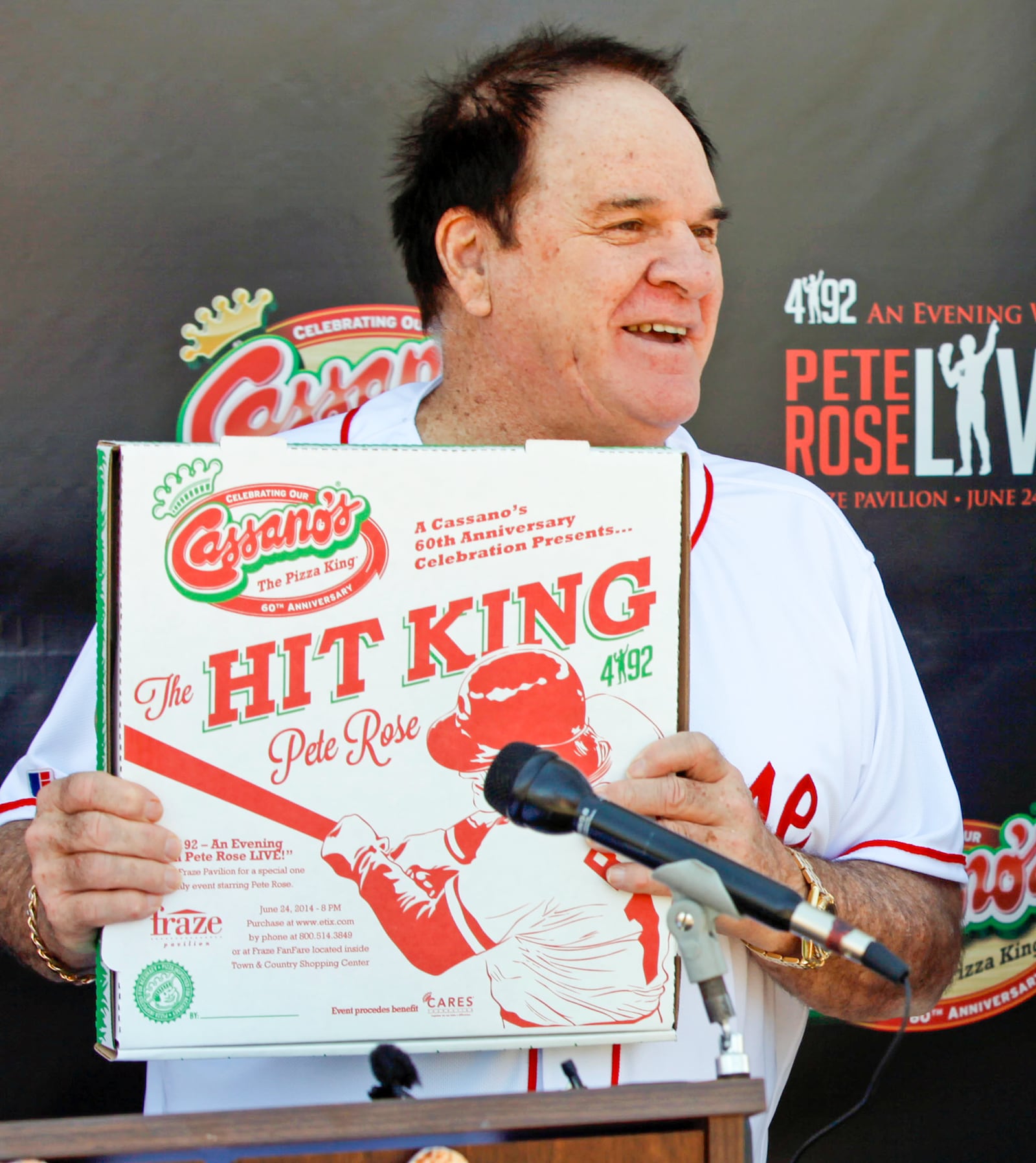 Pete Rose was in Kettering in March 2014 to promote his show: 4192- An Evening with Pete Rose LIVE sponsored by Cassano's 60th Anniversary. A commemorative pizza box has been created by Cassano's.   TY GREENLEES / STAFF