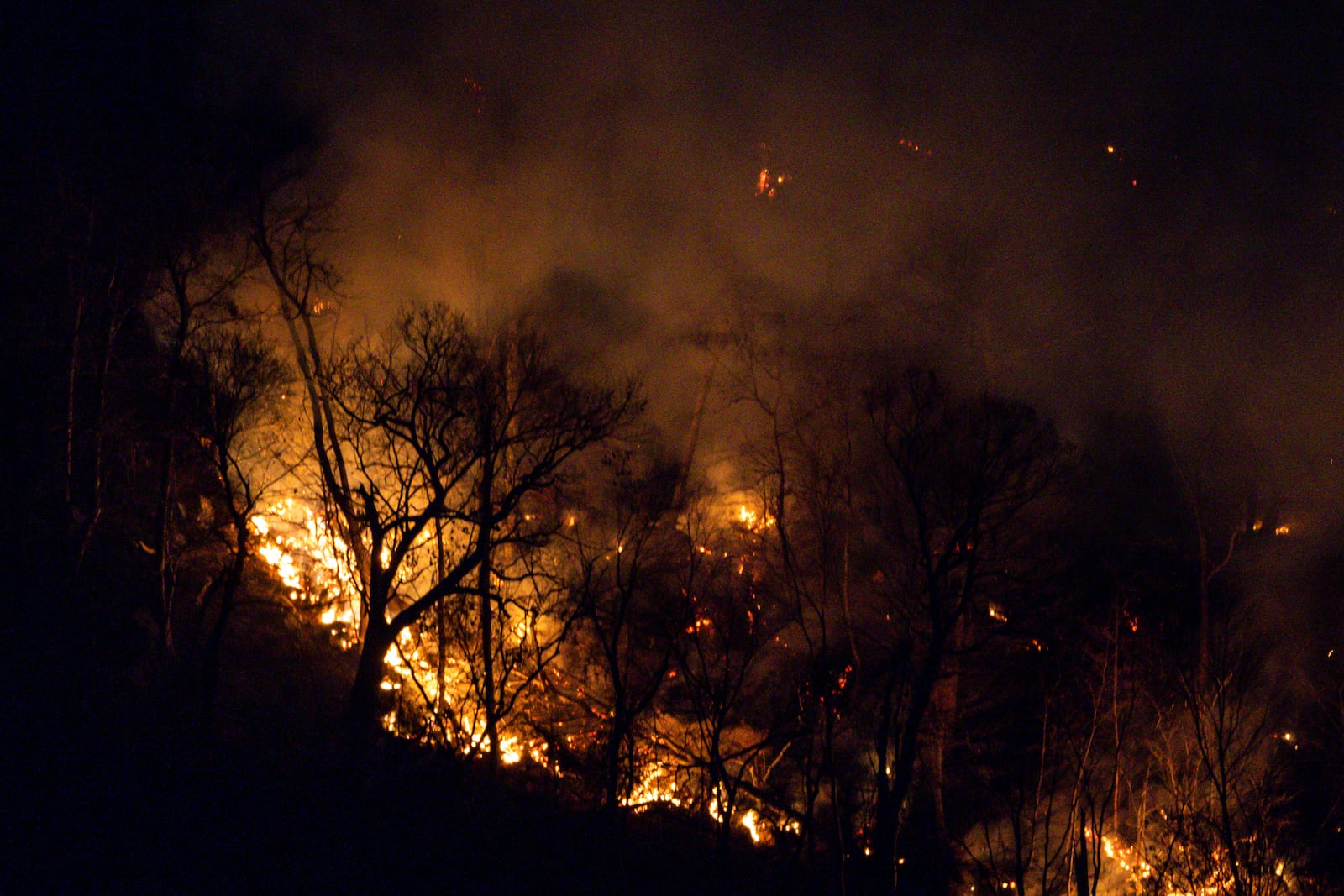 Wildfires burn along the New York and New Jersey border in Greenwood Lake, New York, Wednesday, Nov. 13, 2024. (AP Photo/Eduardo Munoz Alvarez)