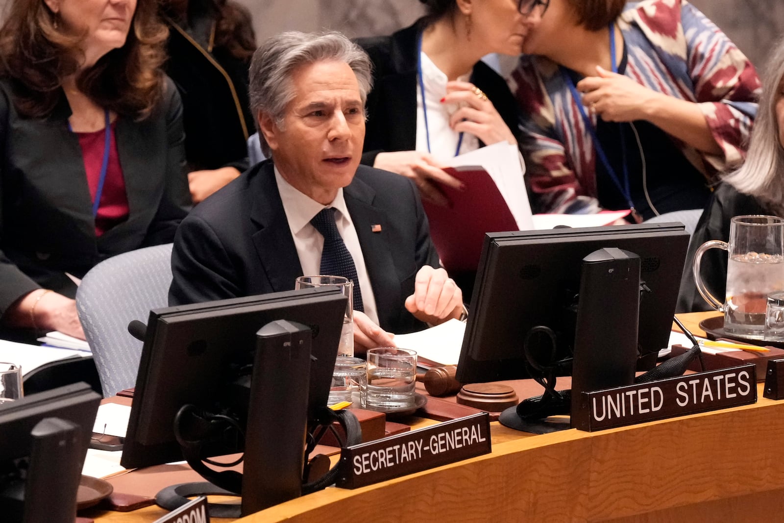 U.S. Secretary of State Antony Blinken addresses the United Nations Security Council, Thursday, Dec. 19, 2024. (AP Photo/Richard Drew)