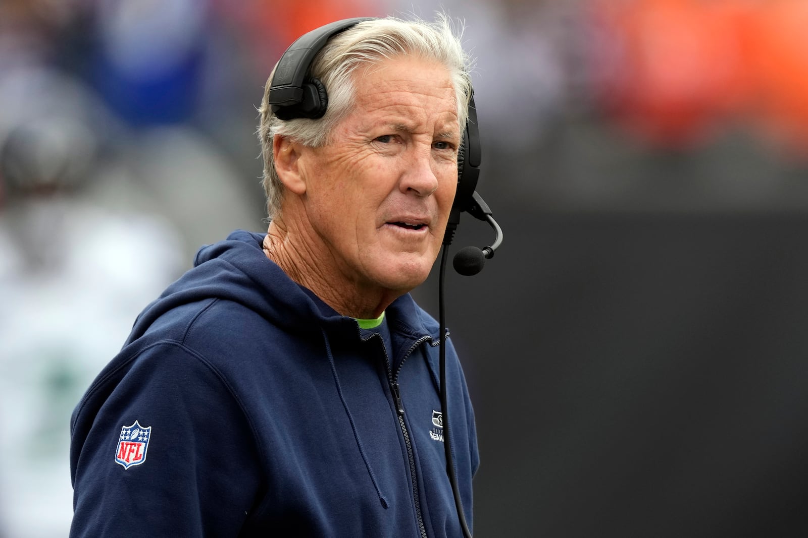 FILE - Seattle Seahawks head coach Pete Carroll looks on before before an NFL football game against the Cincinnati Bengals, Sunday, Oct. 15, 2023, in Cincinnati. (AP Photo/Carolyn Kaster, FIle)