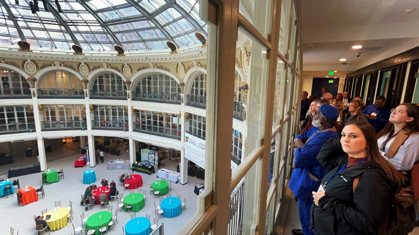 Attendees of the 2023 Heritage Ohio annual conference take a tour of the Dayton Arcade on Wednesday, Oct. 11, 2023. CORNELIUS FROLIK / STAFF