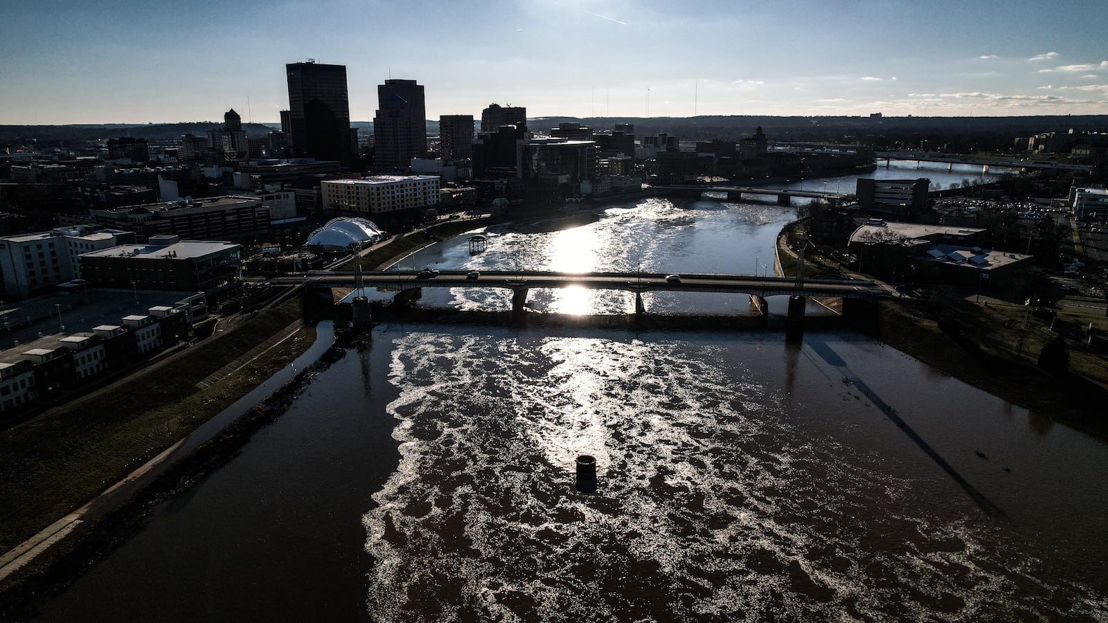 The Great Miami River is swollen from the multiple days rains that moved slowly thru the Miami Valley. The control system that prevents the Great Miami River from flooding worked as designed over the last week, the Miami Conservancy District said Monday. JIM NOELKER/STAFF