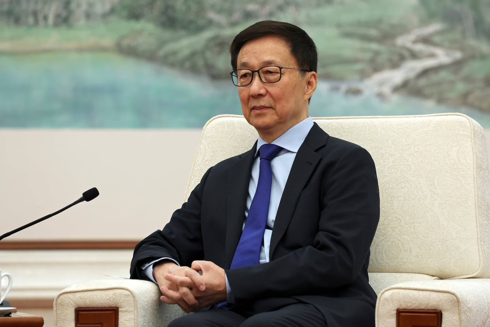 FILE - Chinese Vice President Han Zheng attend a meeting at the Great Hall of the People in Beijing, Jan. 11, 2025. (Florence Lo/Pool Photo via AP, File)