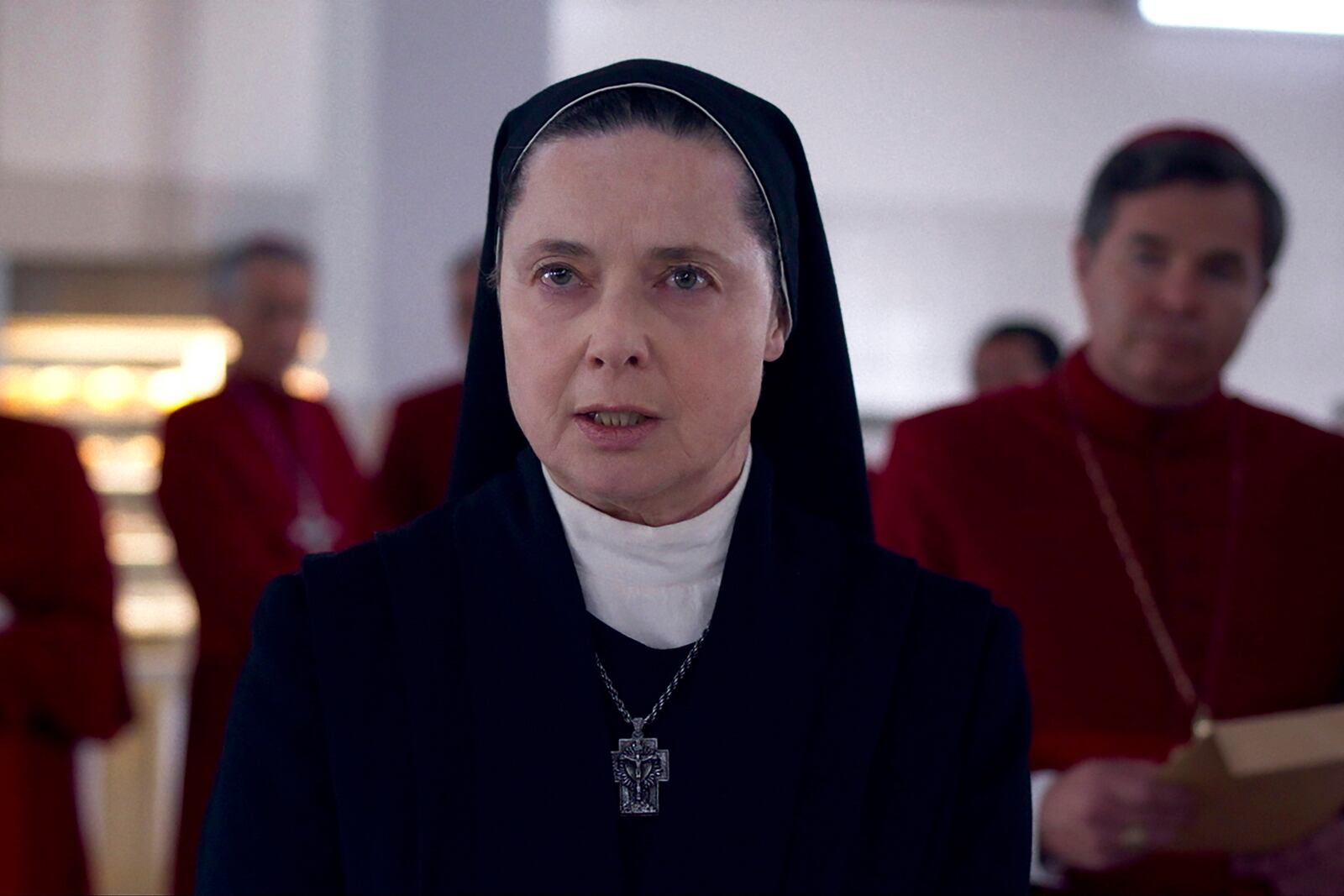 This image released by Focus Features shows Isabella Rossellini in a scene from "Conclave." (Focus Features via AP)