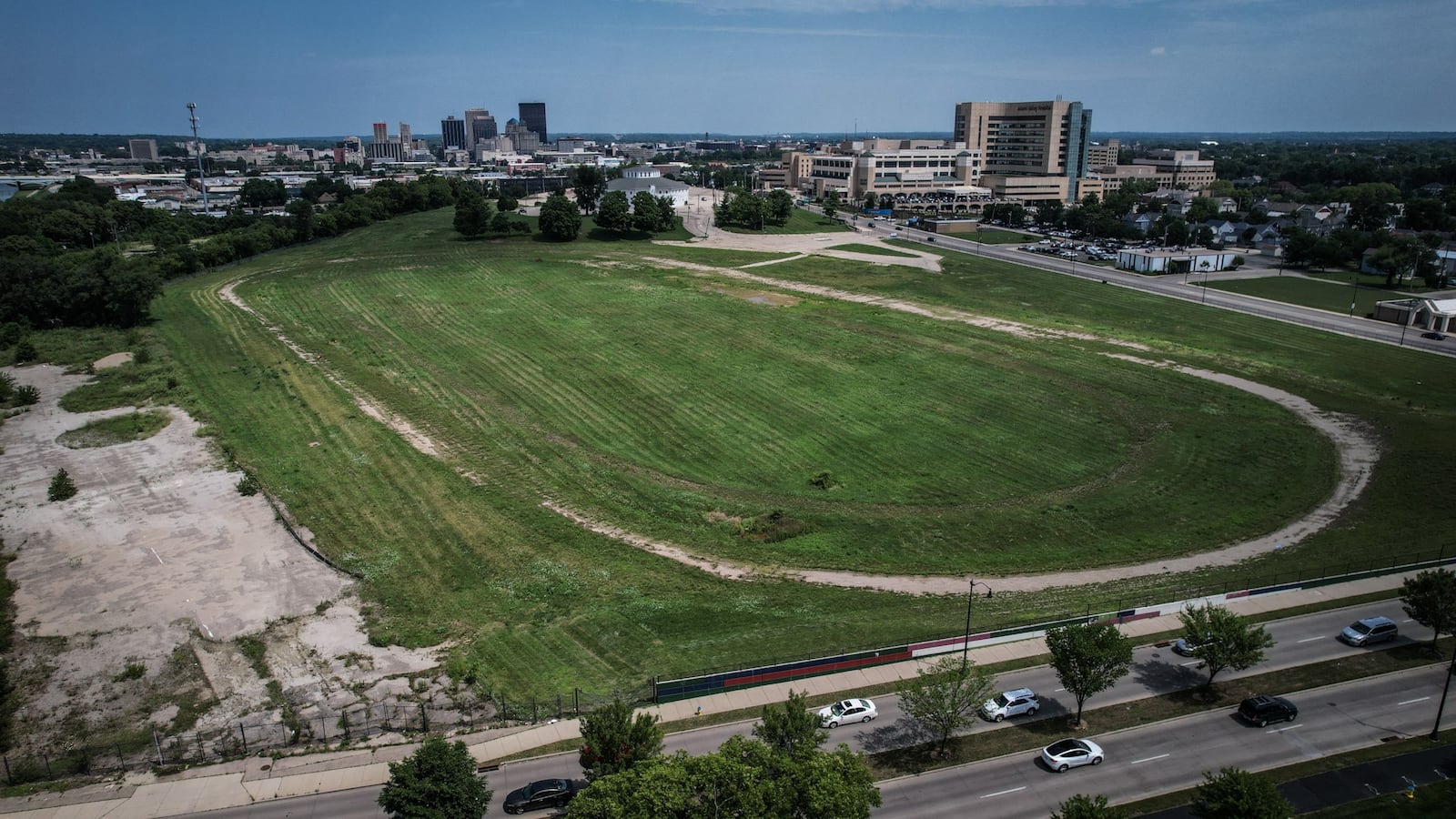 The old Montgomery County fairground land sits undeveloped after the fair moved to a new site in Jefferson Township in 2018. JIM NOELKER/STAFF