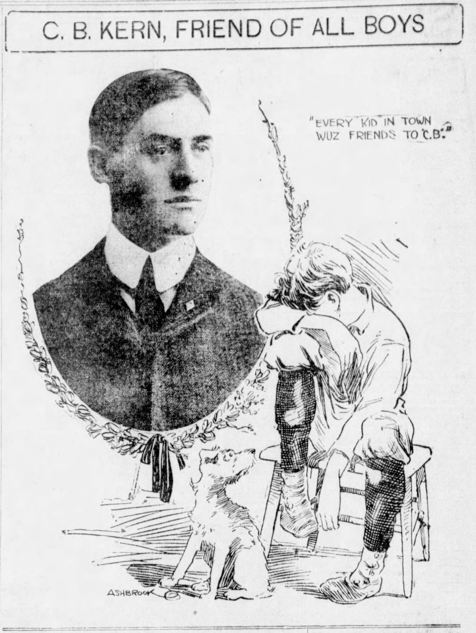 Artwork of C.B. Kern, founder of Camp Kern, from a 1917 Dayton Daily News article.