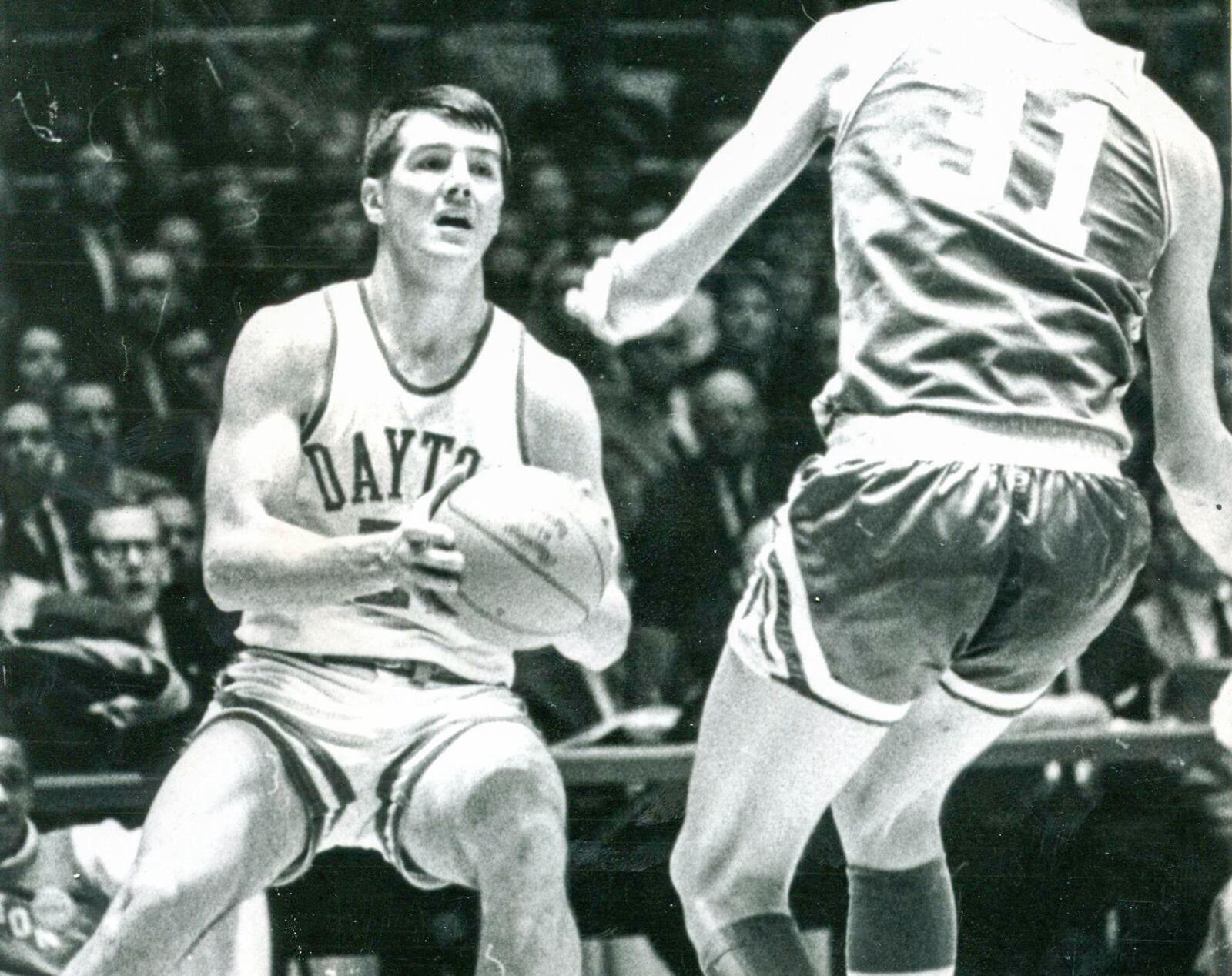 Don May, a University of Dayton junior, in a 1967 NCAA tournament national semifinal game against North Carolina. DAYTON DAILY NEWS ARCHIVE 1967 Dayton NCAA Tournament.jpg