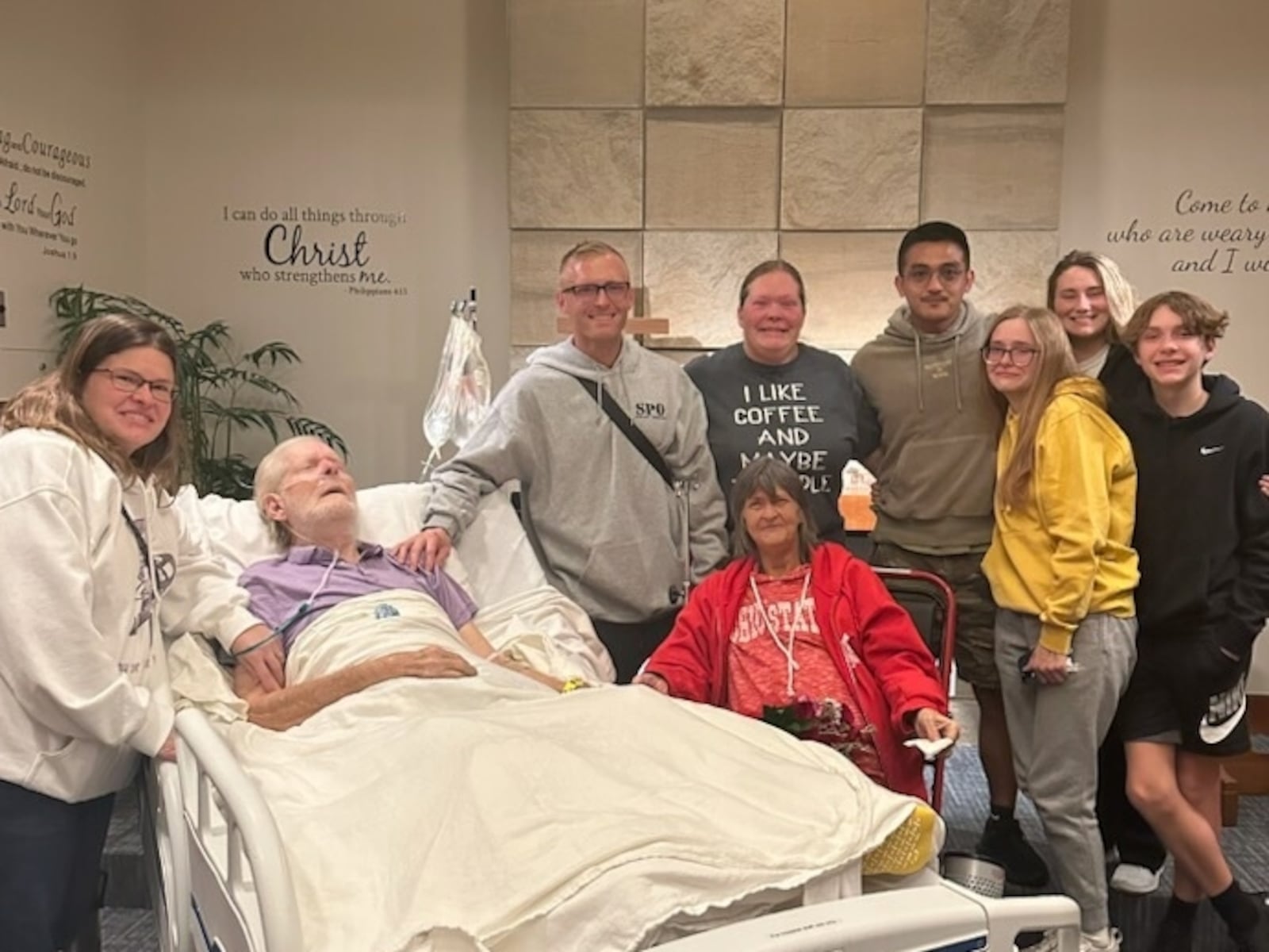 The Tufts family following a surprise vow renewal ceremony for couple Dale and Frances Tufts, of Piqua, at the chapel at Kettering Health Main Campus on Oct. 30, 2023. CONTRIBUTED