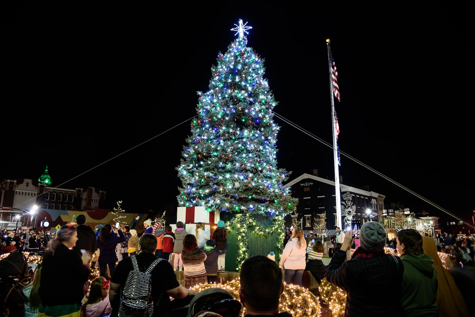 Troy’s Holiday Tree Lighting took place on Friday, November 27, 2020 at Public Square. Santa made his entrance via a fire truck's cherry picker. The Miami County Courthouse and levee lights were also turned at the same time as the holiday tree. TOM GILLIAM/CONTRIBUTING PHOTOGRAPHER