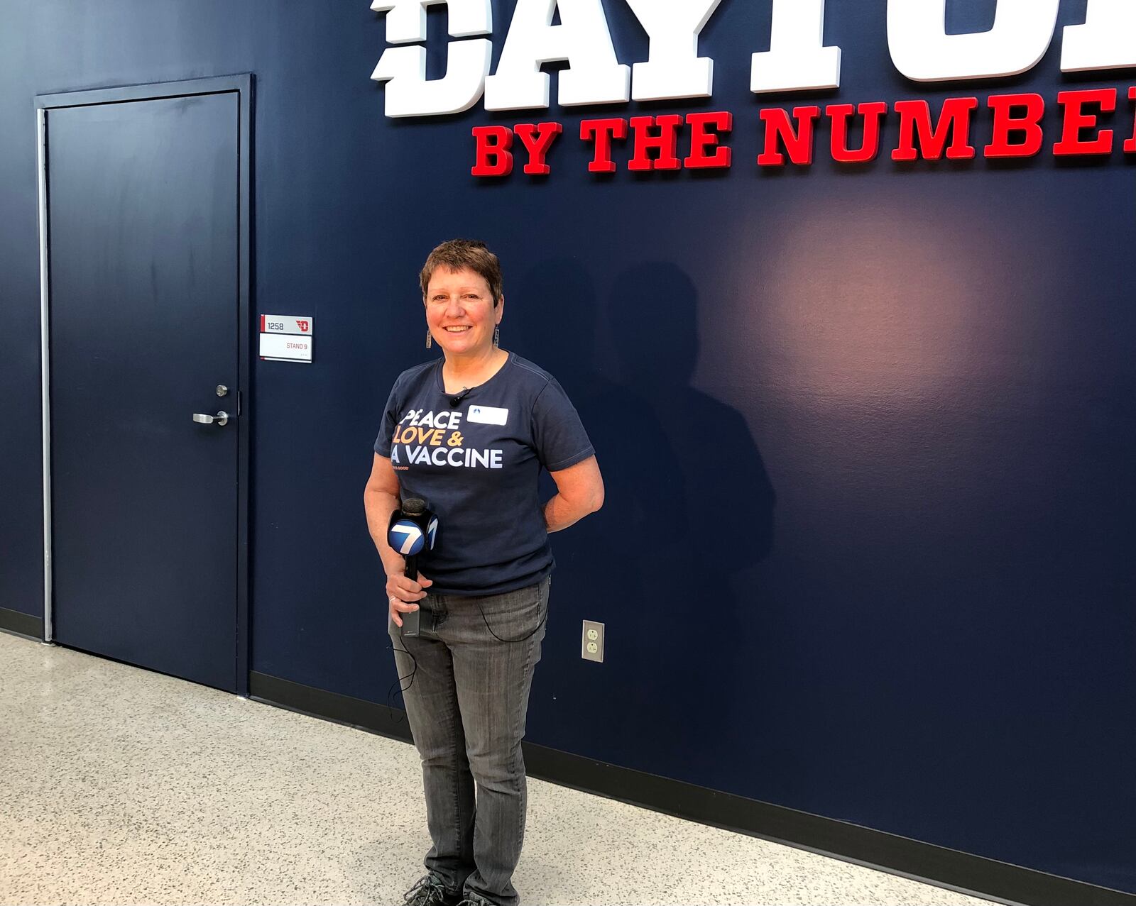 Dr. Mary Buchwalder is medical director of the University of Dayton Student Health Center. She spoke on Sunday, April 11, 2021, during a vaccination clinic for UD students at UD Arena. LYNN HULSEY/STAFF