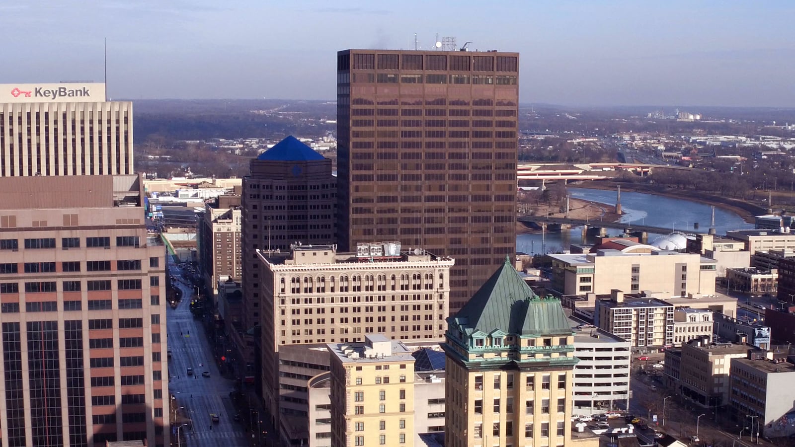 Stratacaches real estate acquisition arm, Arkham Ventures, bought Kettering Tower, center,  downtowns tallest building, for $13 million. That announcement came less than two months after the company also bought the Courthouse Plaza tower at 10 N. Ludlow St. for nearly $1.7 million.  TY GREENLEES / STAFF