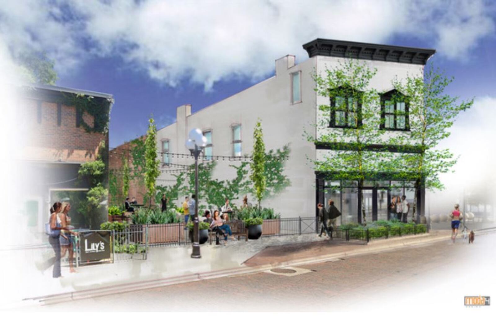 A rendering of what the properties at 337 and 341 E. Fifth St. could look like after a blighted building comes down and the structure next door is renovated. CONTRIBUTED