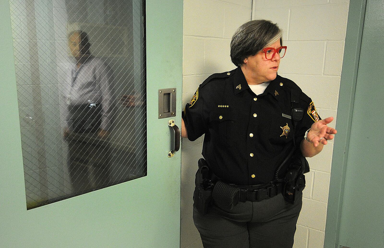 Greene County Jail Sgt. Donna Dempsey shares her experience with mentally ill inmates at the Greene County Jail, May 1, 2024. MARSHALL GORBY/STAFF