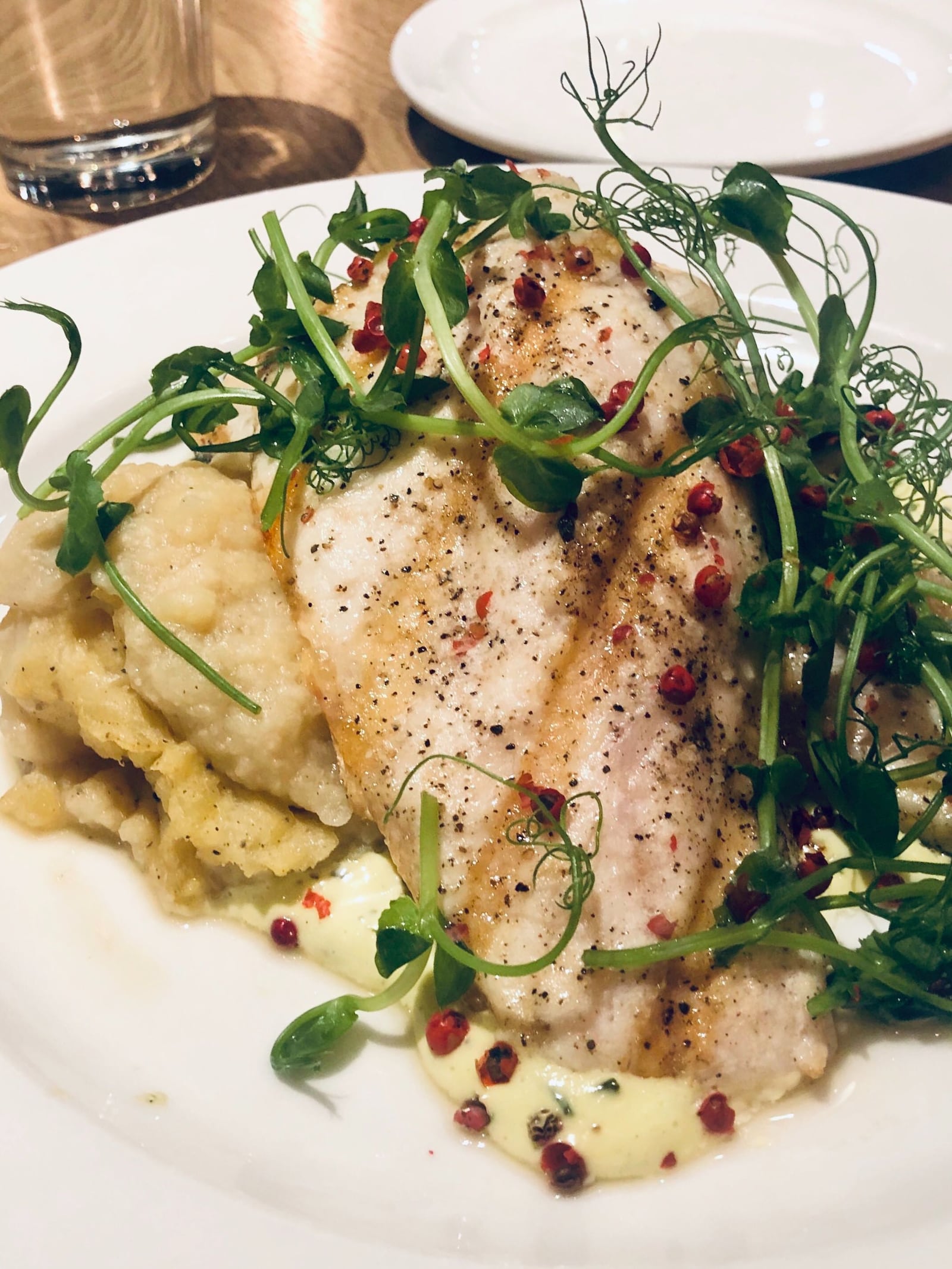 Branzino with pink peppercorn sauce from Wheat Penny