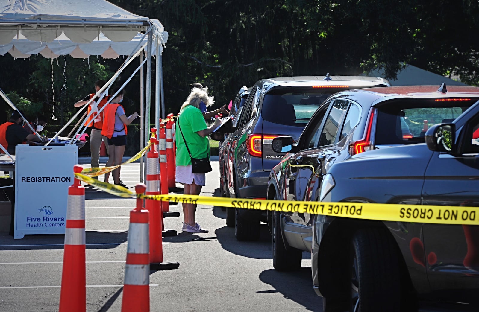 A pop-up test site for coronavirus opened at Five Rivers Greene County Health Center in Xenia Wednesday. MARSHALL GORBY\STAFF