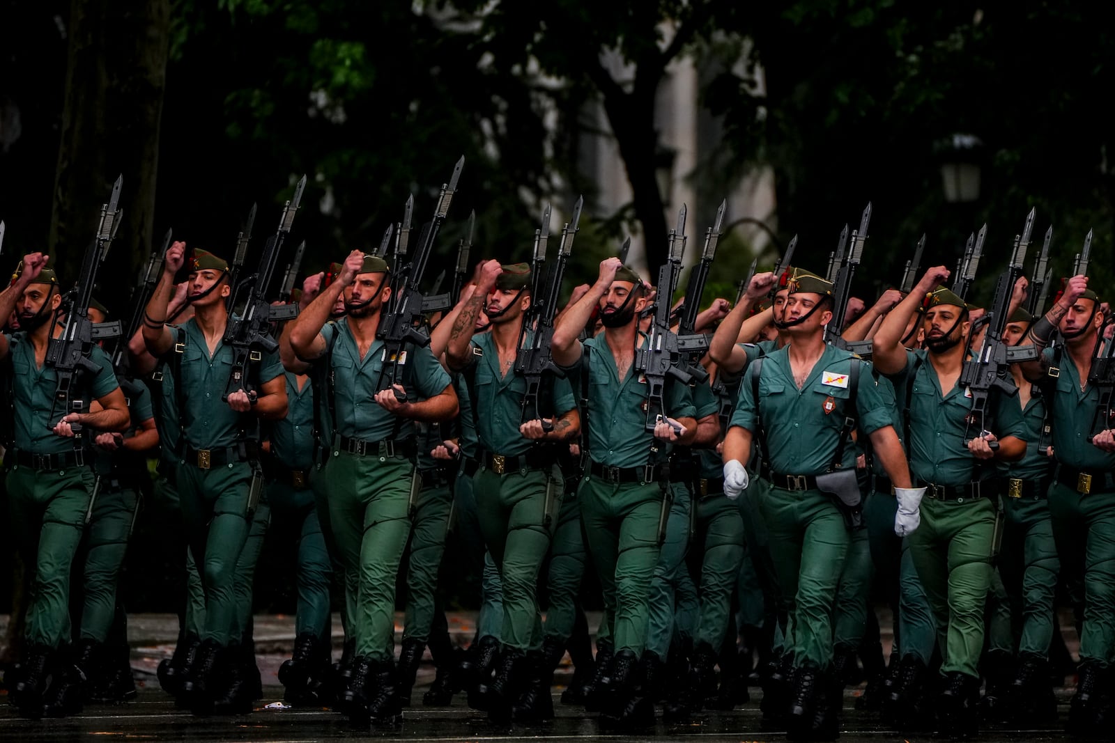 FILE - Members of La Legion, an elite unit of the Spanish Army, march to celebrate 'Dia de la Hispanidad' or Hispanic Day, in Madrid, Spain, Oct. 12, 2024. (AP Photo/Manu Fernandez, File)