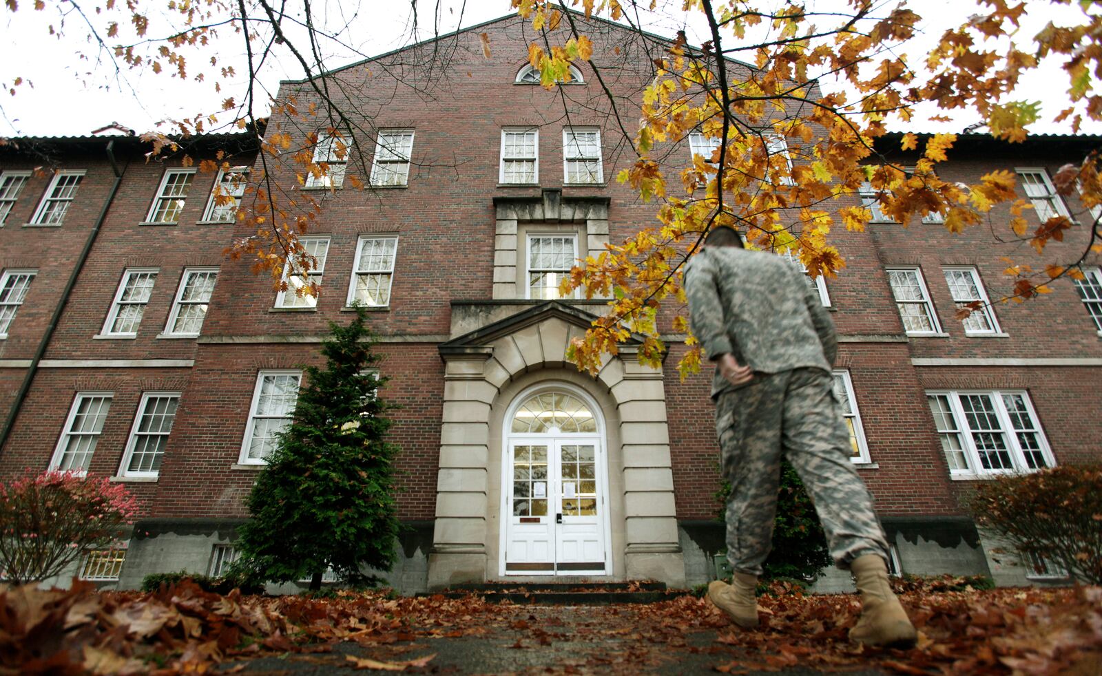 FILE - A military court building on Joint Base Lewis-McChord is shown Tuesday, Nov. 9, 2010 in Washington state. (AP Photo/Ted S. Warren, File)