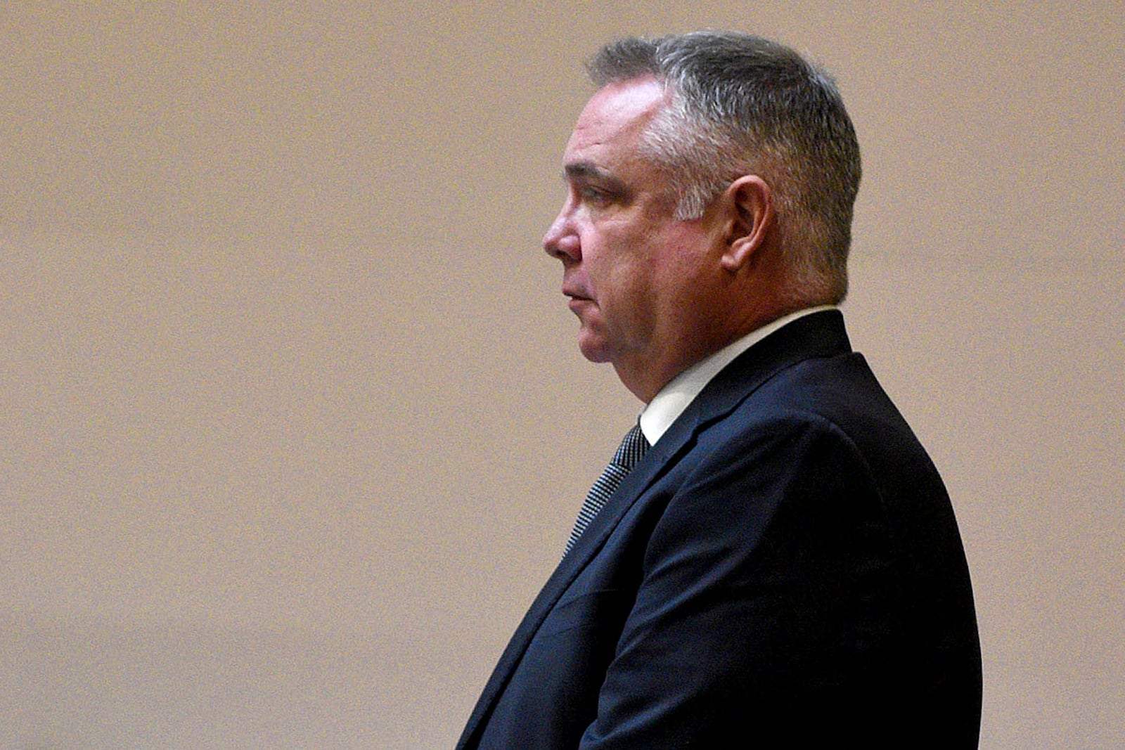 Stephen Murphy, 55, of Danvers, Mass. stands after the state rested in his trial at Hillsborough County Superior Court, Tuesday Jan. 21, 2025 in Manchester, N.H. (David Lane/The Manchester Union Leader via AP, Pool)