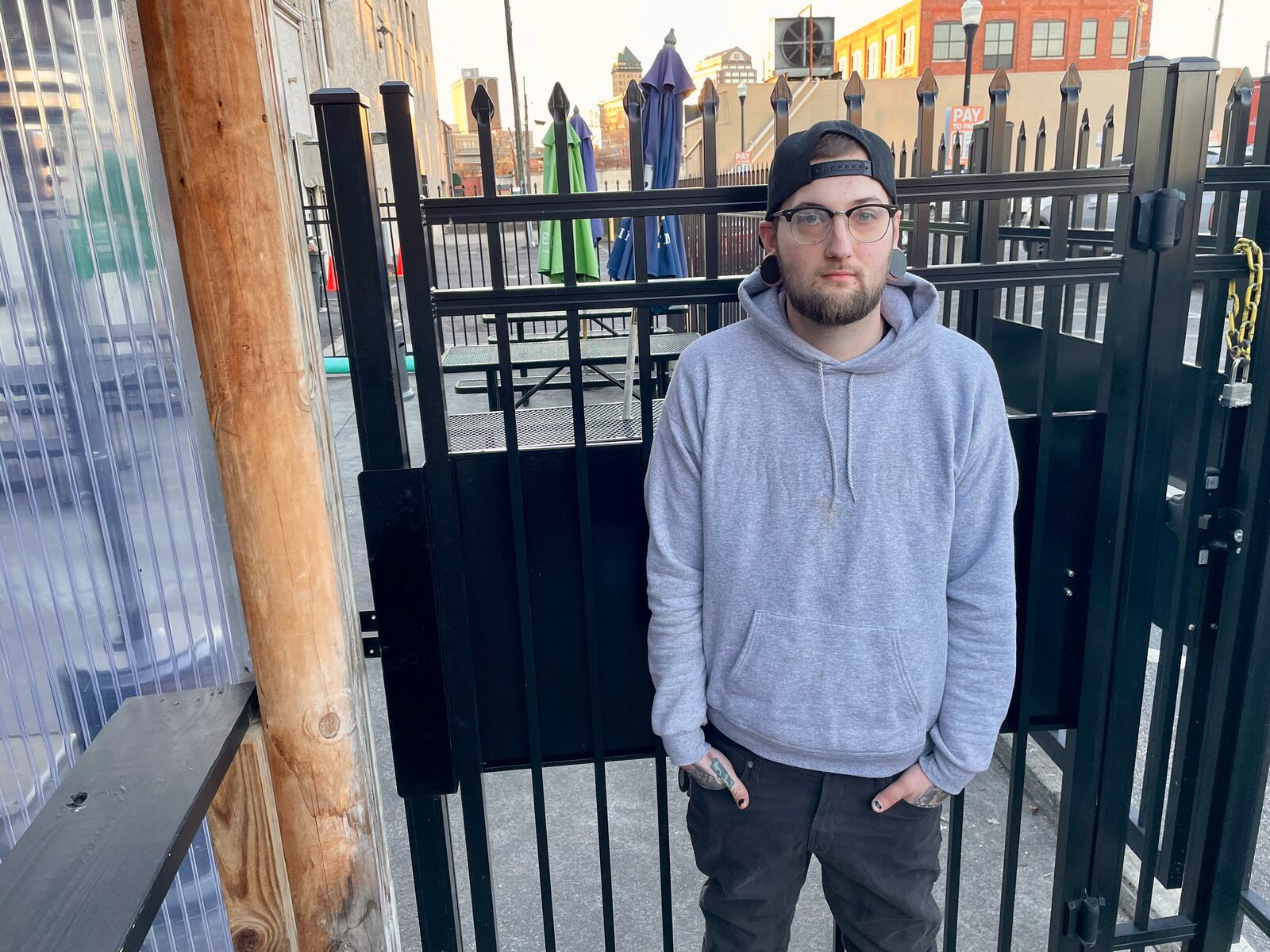 High Stakes, a new food cart serving feel-good American food, is operating Friday and Saturday nights on the back patio of Hole In The Wall in Dayton’s Oregon District. Pictured is owner Thomas Ebert. NATALIE JONES/STAFF