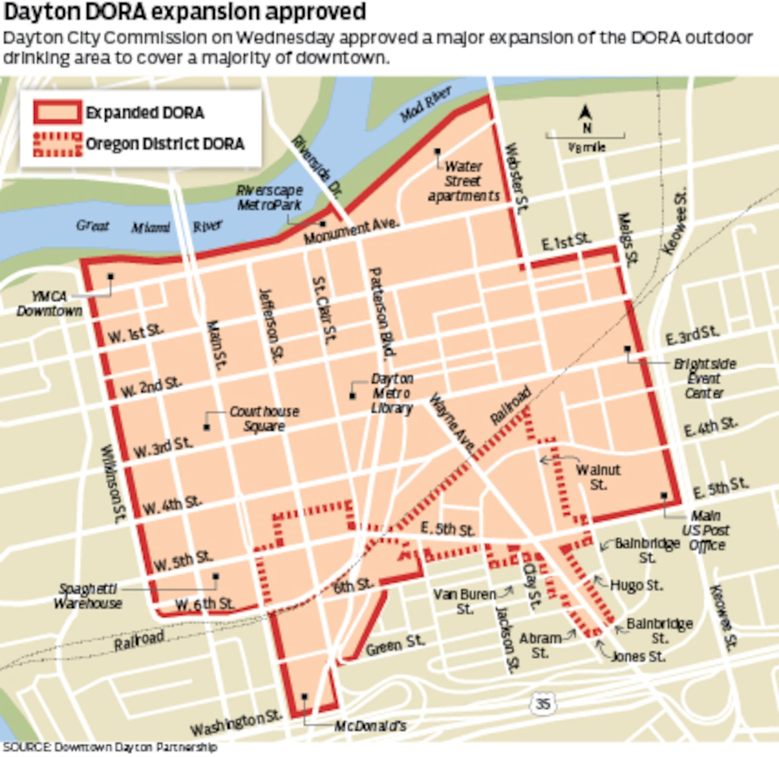 Boundaries of DORA in Downtown Dayton