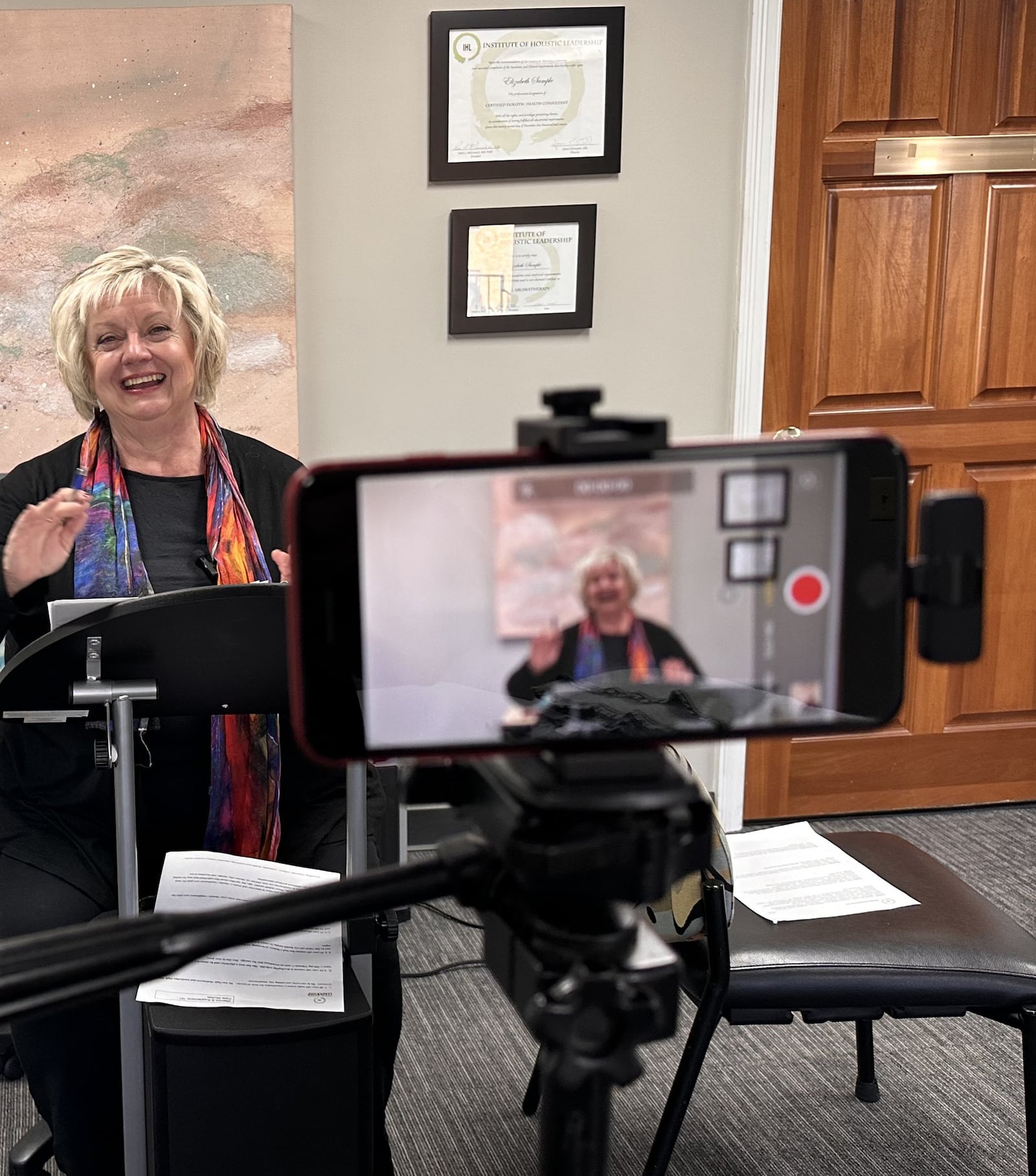 McCormick is shown taping courses that can be taken online through IHL. The school is offering these options so students interested in holistic health can take them from all over the country and the world.
