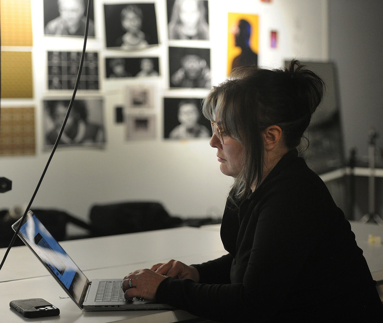 Glenna Jennings, associate professor in art and design, at the University of Dayton in her classroom at The Hub Powered by PNC Bank at the Arcade. MARSHALL GORBY\STAFF