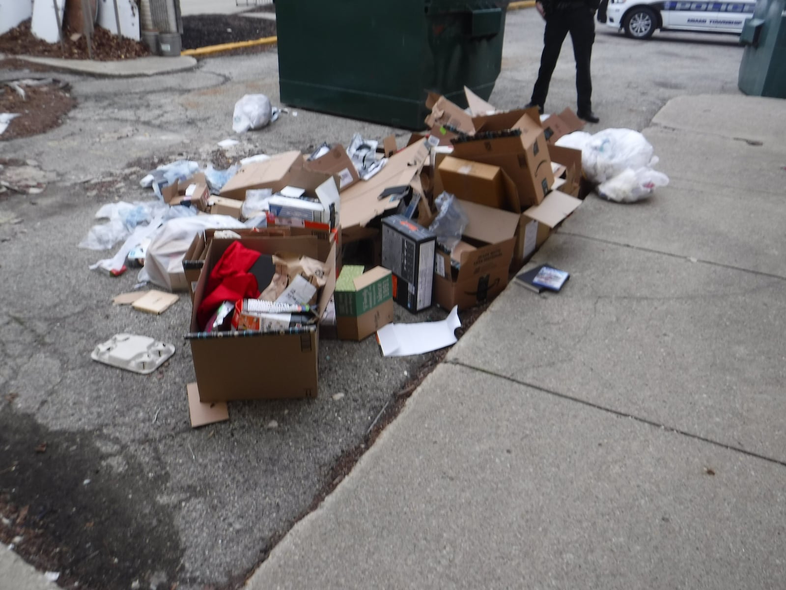 Miami Twp. police are investigating after Amazon packages were found discarded at the Dayton Mall on Sunday, Dec. 11, 2022. Photo courtesy Miami Twp. Police Department.